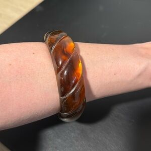 Vintage Plastic Bangle Bracelet, Twisted, Braided, Brown, Tortoise, Apple Juice
